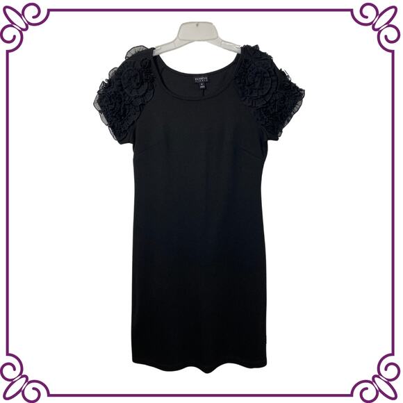 En Focus Studio Black Floral Detail Short Sleeve Shift Dress Size 8 - Picture 1 of 8